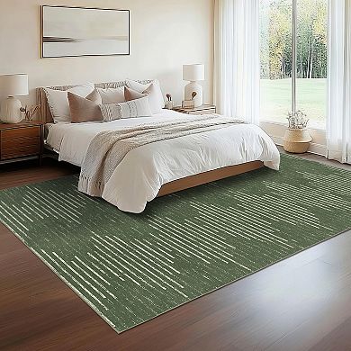 Minimalist Striped Machine Washable Rug with Non-Slip Backing Stain-Resistant Foldable Carpet