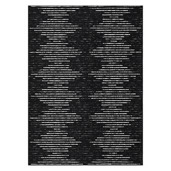Minimalist Striped Machine Washable Rug with Non-Slip Backing Stain-Resistant Foldable Carpet