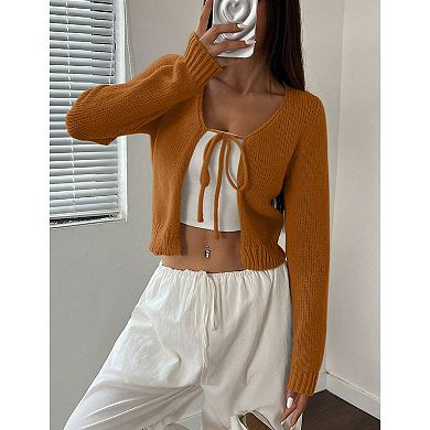 Women Tie Front Cardigan Sweaters Casual Outfits Top