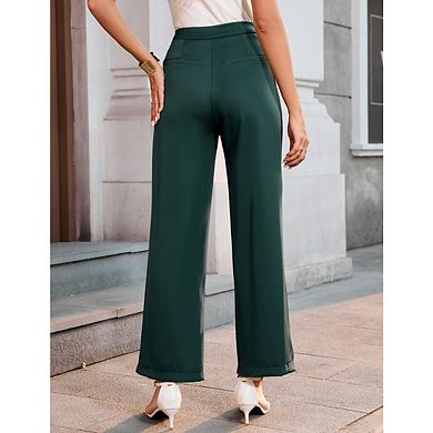 Women's Straight Pants High Waisted Stretch Work Pants Office Business Casual Slacks Pockets