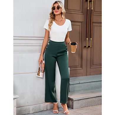 Women's Straight Pants High Waisted Stretch Work Pants Office Business Casual Slacks Pockets