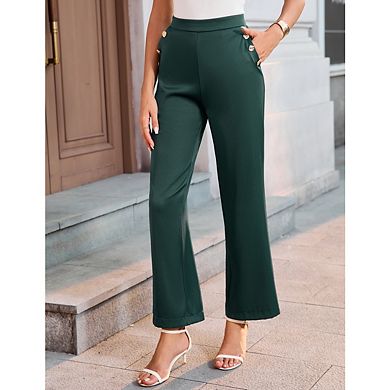 Women's Straight Pants High Waisted Stretch Work Pants Office Business Casual Slacks Pockets