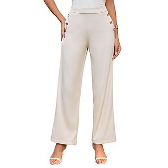 Women's Straight Pants High Waisted Stretch Work Pants Office Business Casual Slacks Pockets