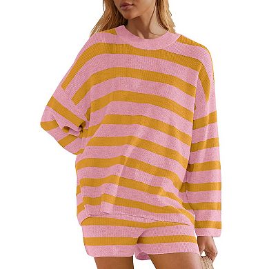 Women Oversized Striped Sweatshirt Long Sleeve Pullover Tops