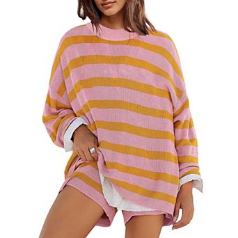 Women Oversized Striped Sweatshirt Long Sleeve Pullover Tops