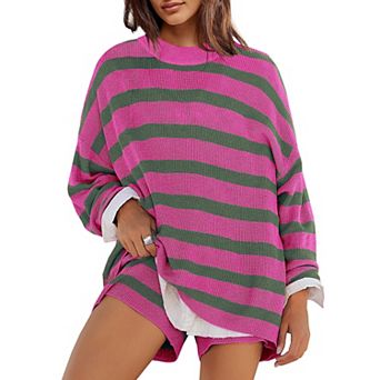 Women Oversized Striped Sweatshirt Long Sleeve Pullover Tops