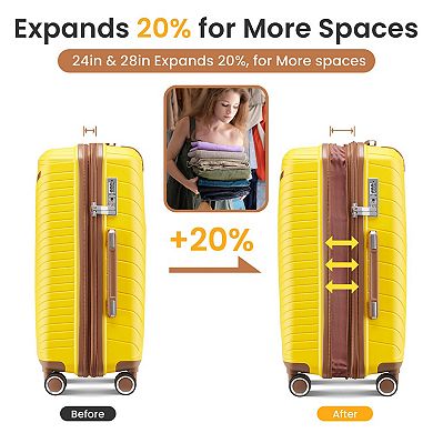 Expandable 4-Piece Spinner Luggage Sets Lightweight Suitcase