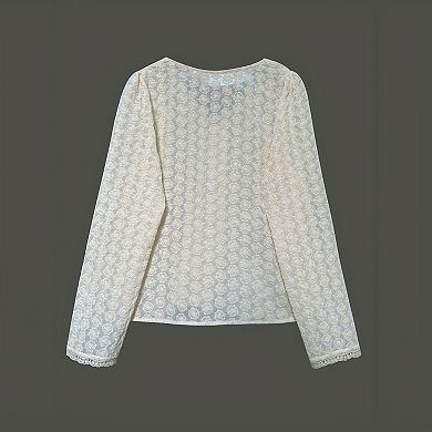 Women Sheer Mesh Long Sleeve Shirt Casual Elegant Blouse