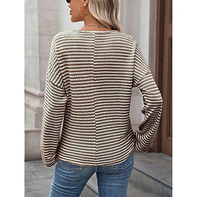 Women Waffle Knit Long Sleeve Shirts Solid Top