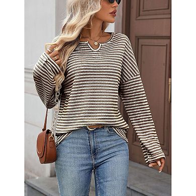 Women Waffle Knit Long Sleeve Shirts Solid Top