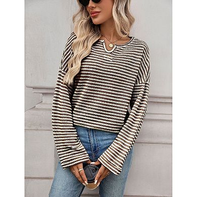 Women Waffle Knit Long Sleeve Shirts Solid Top
