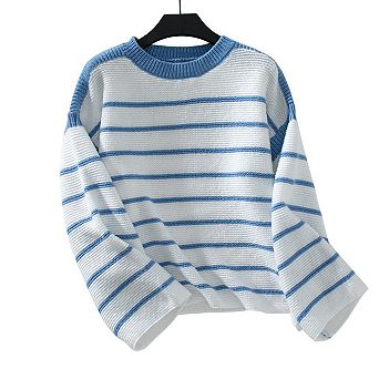 Women Striped Crewneck Sweaters Pullover Casual Knit Tops