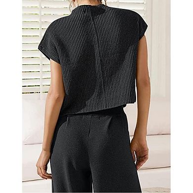 Women Sweater Vest Crewneck Cap Sleeve Knit Tops