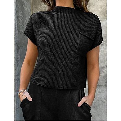 Women Sweater Vest Crewneck Cap Sleeve Knit Tops