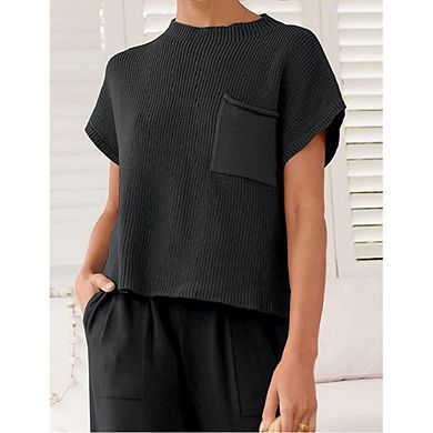 Women Sweater Vest Crewneck Cap Sleeve Knit Tops