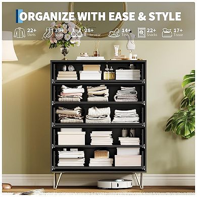 Fluted Dresser for Bedroom with 5 Drawers,32" Wide Modern Chest of Wooden Bedroom Chest