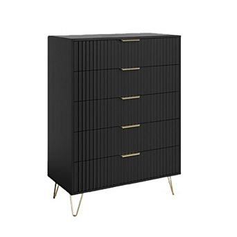 Fluted Dresser for Bedroom with 5 Drawers,32" Wide Modern Chest of Wooden Bedroom Chest