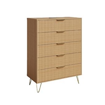 Fluted Dresser for Bedroom with 5 Drawers,32" Wide Modern Chest of Wooden Bedroom Chest