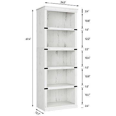 5 Tier Bookcase Farmhouse Book Shelf with Storage, Wooden 5 Shelf Bookcase Floor