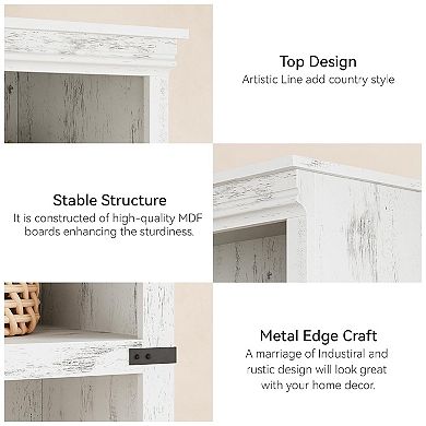 5 Tier Bookcase Farmhouse Book Shelf with Storage, Wooden 5 Shelf Bookcase Floor