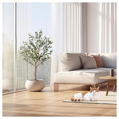 2PCS Olive Trees Artificial Indoor, 4FT Realistic Faux Olive Tree - Fake Plants with Wood Trunk