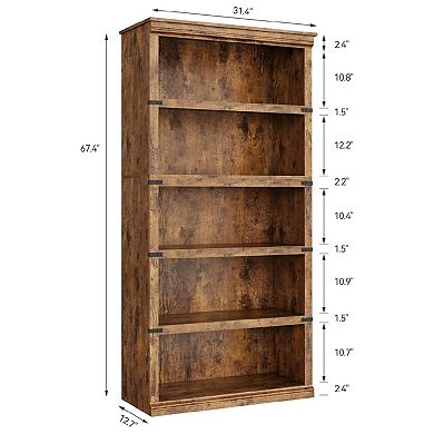 5 Tier Bookcase Farmhouse Book Shelf with Storage, Wooden 5 Shelf Bookcase Floor