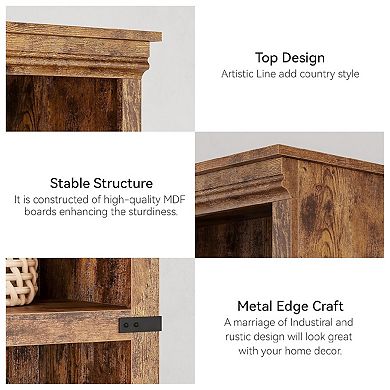 5 Tier Bookcase Farmhouse Book Shelf with Storage, Wooden 5 Shelf Bookcase Floor