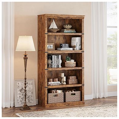 5 Tier Bookcase Farmhouse Book Shelf with Storage, Wooden 5 Shelf Bookcase Floor