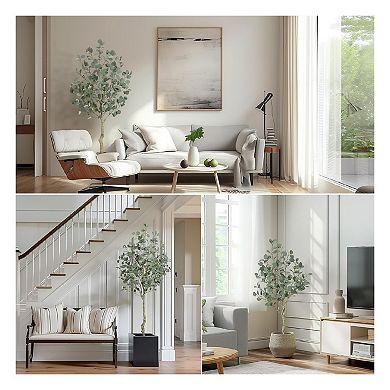 Artificial Eucalyptus Tree 6FT Tall Faux Eucalyptus Stems Fake Plants with Silver Dollar Leaves