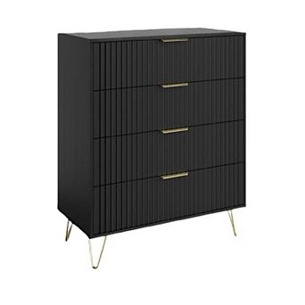 Fluted Dresser for Bedroom with 4 Drawers, Modern Chest of Wooden Bedroom Chest