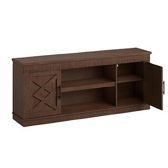 Farmhouse TV Stand for Tv , Fluted Entertainment Center w/ 2 Door &Open Storage Shelf