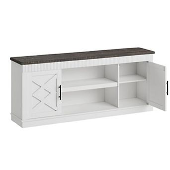 Farmhouse TV Stand for Tv , Fluted Entertainment Center w/ 2 Door &Open Storage Shelf