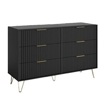 Fluted Dresser for Bedroom with 6 Drawers,47" Wide Modern Chest of Wooden Bedroom
