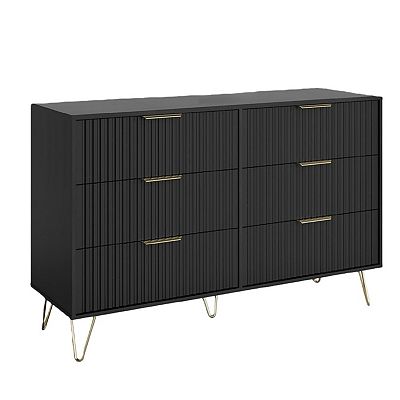 black fluted dresser Mid-Century Fluted 3-Drawer Dressers Black Oak (Set of 2)