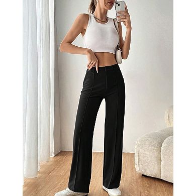Women's High Waist Straight Leg Pants Classic Fit Stretch Trousers