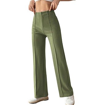Women's High Waist Straight Leg Pants Classic Fit Stretch Trousers