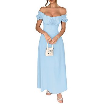 Women's Off Shoulder Short Sleeve Long Evening Dress Elegant Party Wedding Guest Maxi Dress