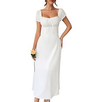 Women's Off Shoulder Short Sleeve Long Evening Dress Elegant Party Wedding Guest Maxi Dress