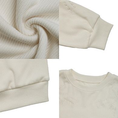 Women's Fall Long Sleeve Hollow Out Floral T-shirt Causal Loose Round Neck Pullover Top Blouse