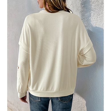 Women's Fall Long Sleeve Hollow Out Floral T-shirt Causal Loose Round Neck Pullover Top Blouse