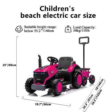 12V Kids Ride on Tractor with Detachable Trailer，Electric Ride On Toy Car w/Bluetooth Music & Lights