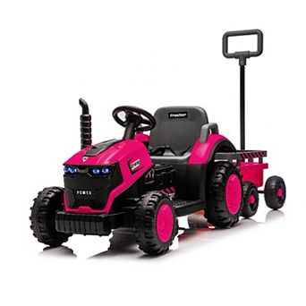 12V Kids Electric Tractor with Tipping Trailer,Remote Control Ride-On Toy,Bluetooth Music & Lights