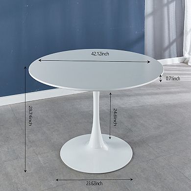 Tulip Dining Table White, 42.1" Round MDF Top, Pedestal Base Kitchen & Cafe Table, Easy Assembly