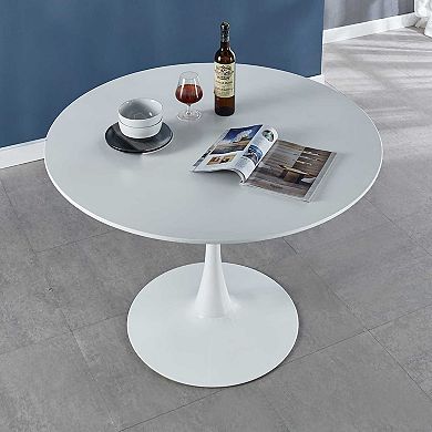 Tulip Dining Table White, 42.1" Round MDF Top, Pedestal Base Kitchen & Cafe Table, Easy Assembly