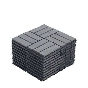 10 pc Light Gray Teak Deck Tiles, 12"x12" Interlocking Hardwood Patio Flooring Outdoor DIY Floor