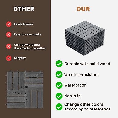CEWOR 10 PCS Teak Deck Tiles, 12"x12" Interlocking Hardwood Patio Flooring Outdoor DIY Floor