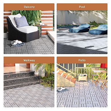 CEWOR 10 PCS Teak Deck Tiles, 12"x12" Interlocking Hardwood Patio Flooring Outdoor DIY Floor