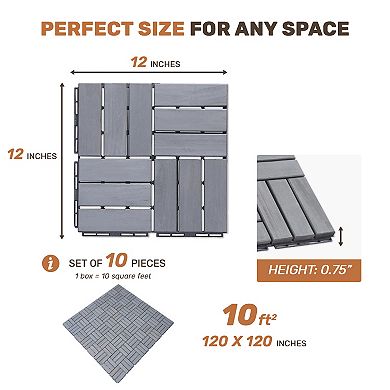 CEWOR 10 PCS Teak Deck Tiles, 12"x12" Interlocking Hardwood Patio Flooring Outdoor DIY Floor