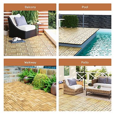 CEWOR 10 PCS Teak Deck Tiles, 12"x12" Solid Wood Interlocking Flooring for Patio & Poolside