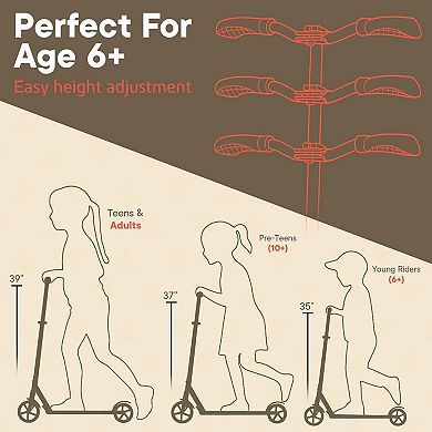Campior Kick Scooter Ages 6+, 8" Big Wheels, Foldable, 240 lbs Load, 3 Levels, Kickstand